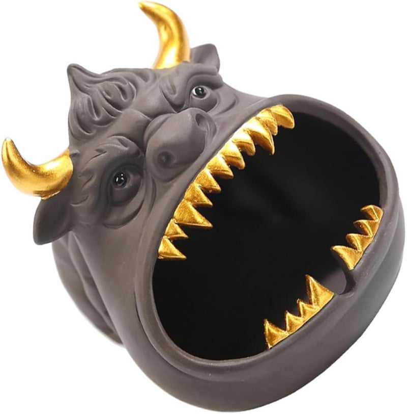 منفضة سجائر سيراميك كرتونية على شكل بقرة مع غطاء حاوية أعقاب سجائر مقاومة للرياح ديكور منزلي - Image 1